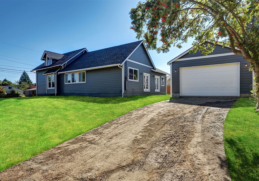 Detached garage near house
