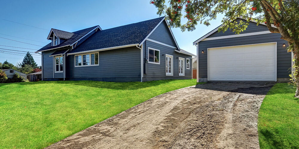 Detached garage near house