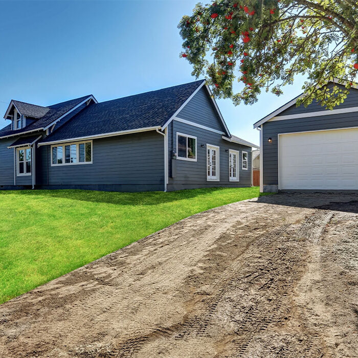 Detached garage near house